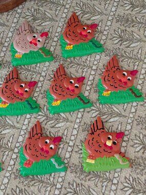 Vintage Chalkware Chicken Refrigerator Magnets, Lot of 9